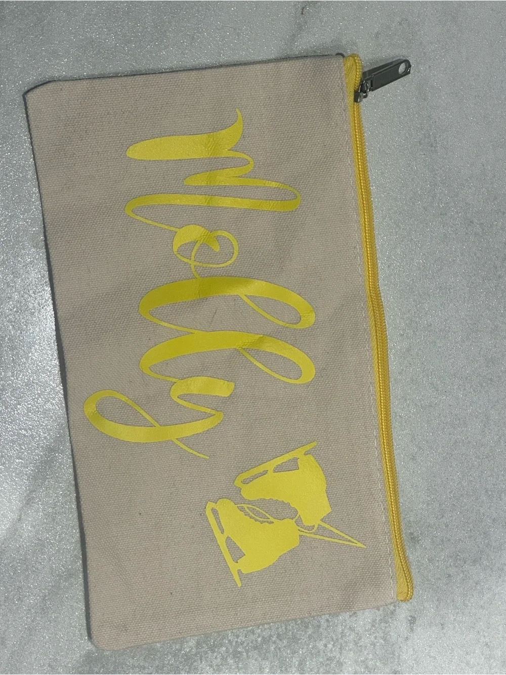 Yellow Script “Molly” personalized Canvas pencil case Pouch - figure skate NWOT